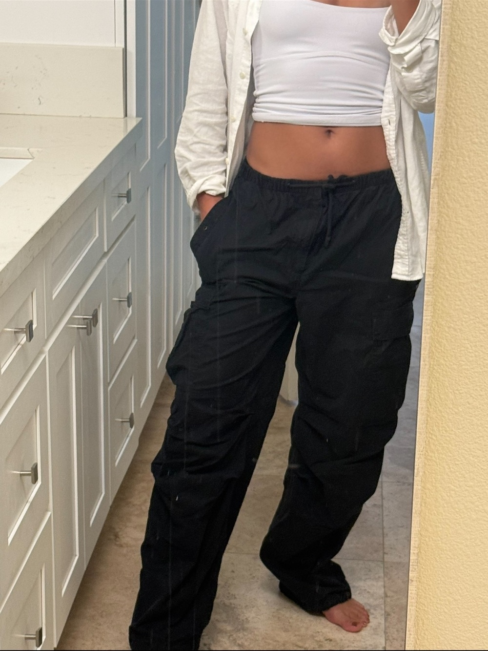 Aritzia Black Cargo Track Pants with Drawstring Waist